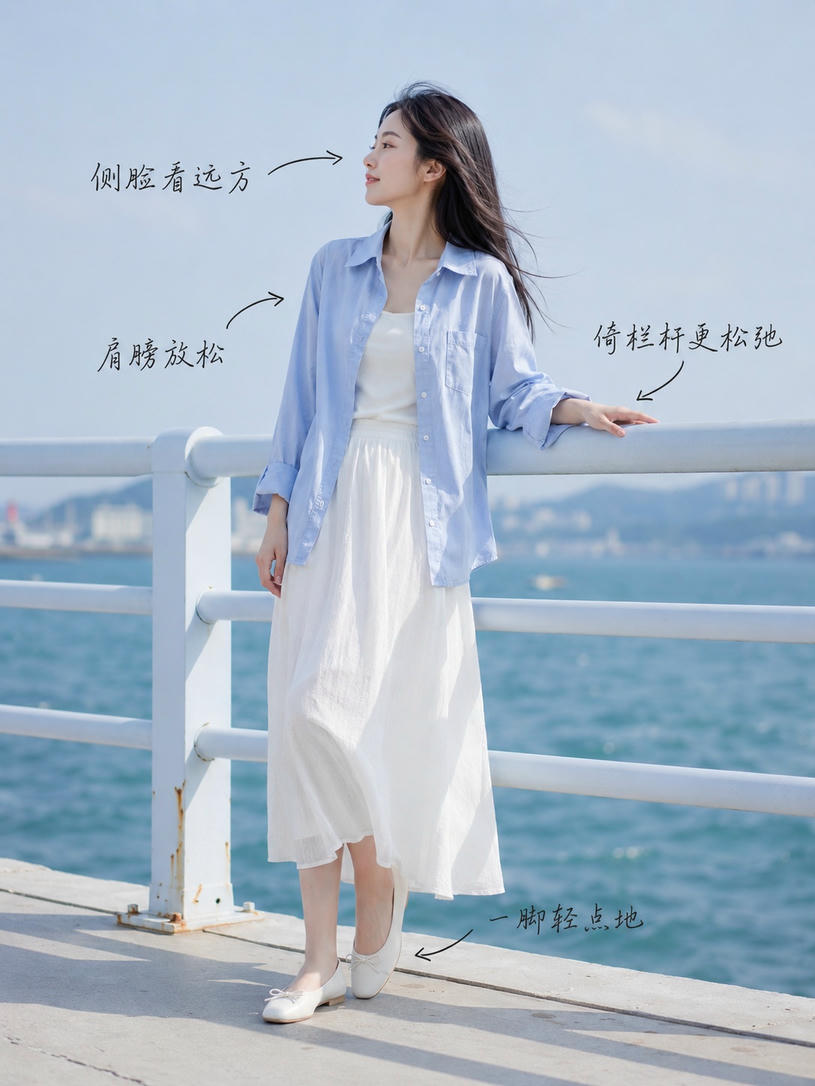 栏杆倚靠眺望