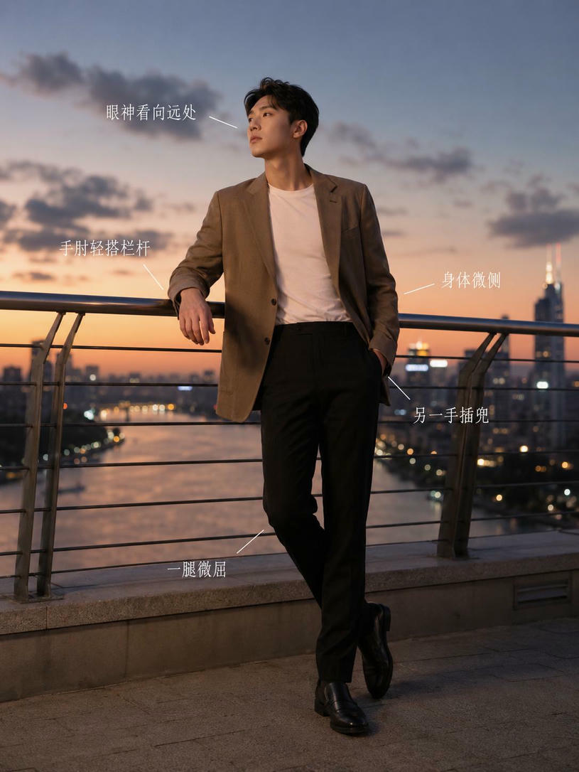 栏杆倚靠站姿