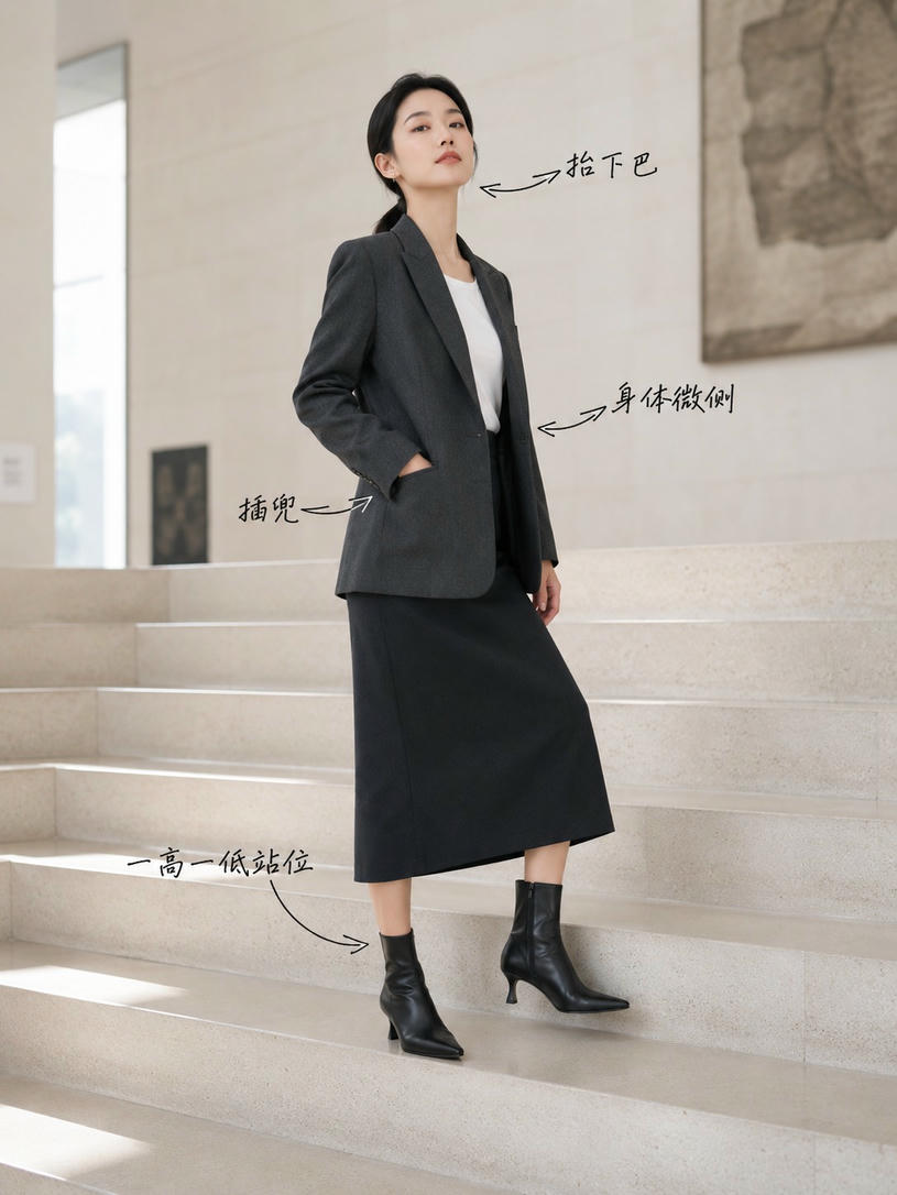楼梯侧身站姿
