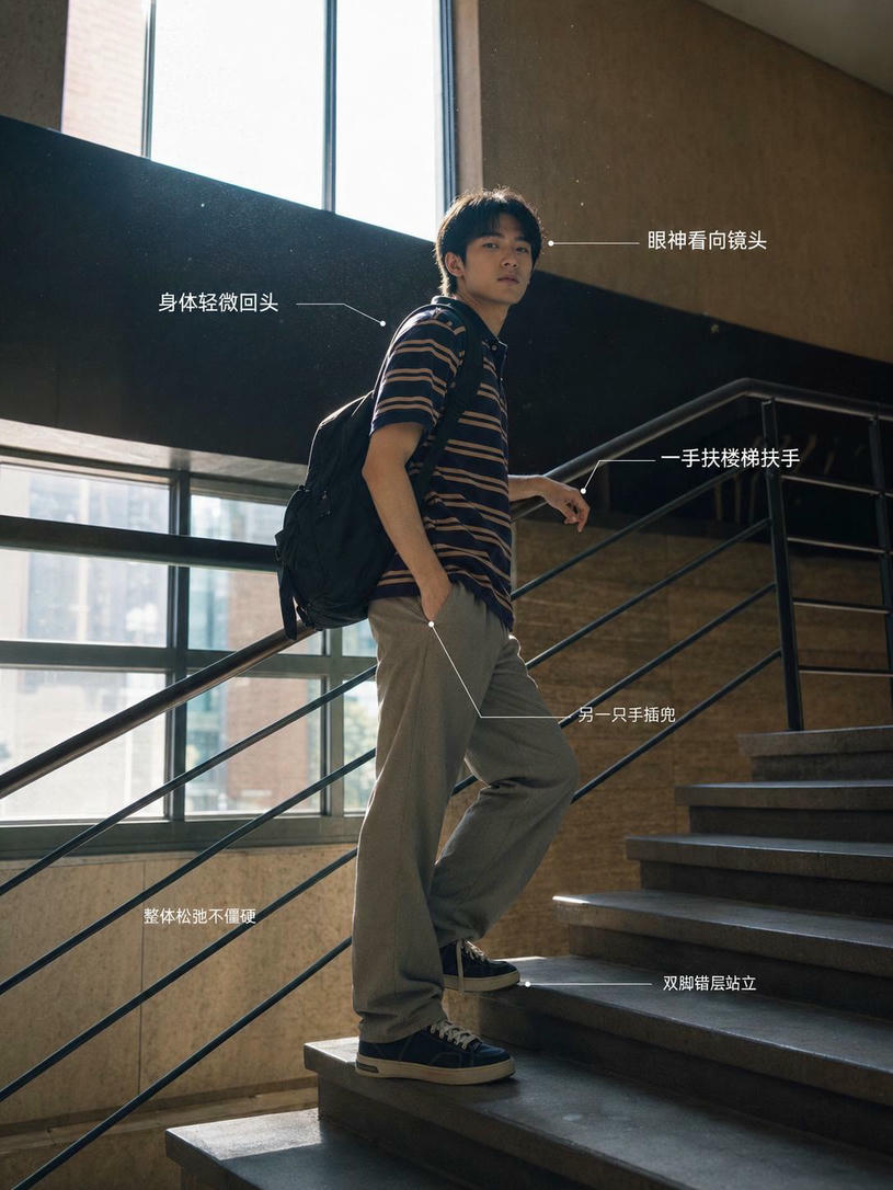 楼梯回头站姿