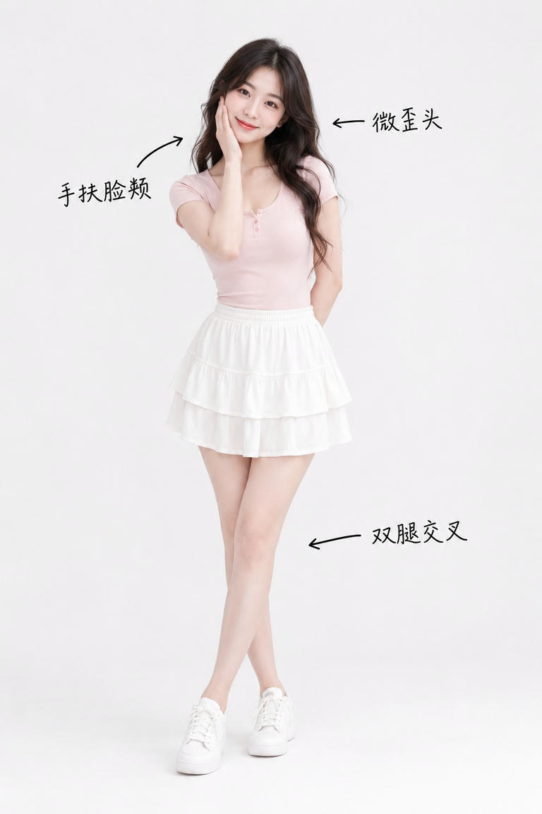 歪头扶脸站姿