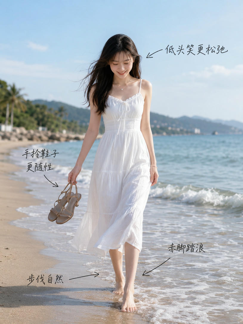 海滩踏浪行走