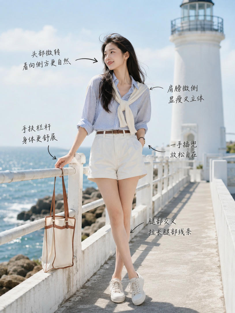 海边休闲站姿