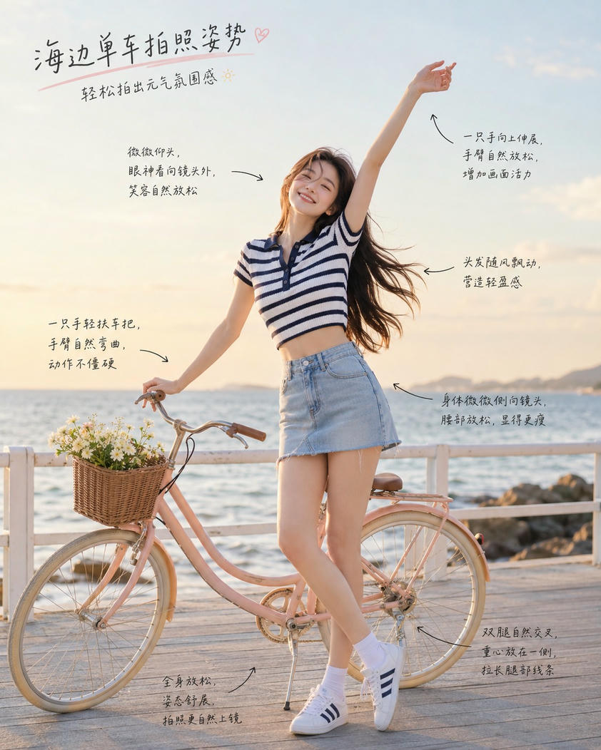 海边单车活力站姿