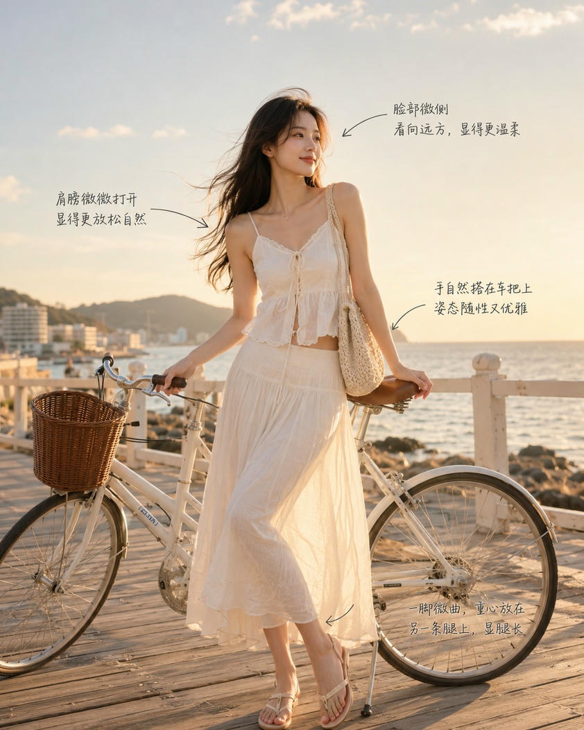 海边单车随性站姿
