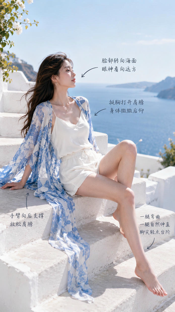 海边台阶坐姿