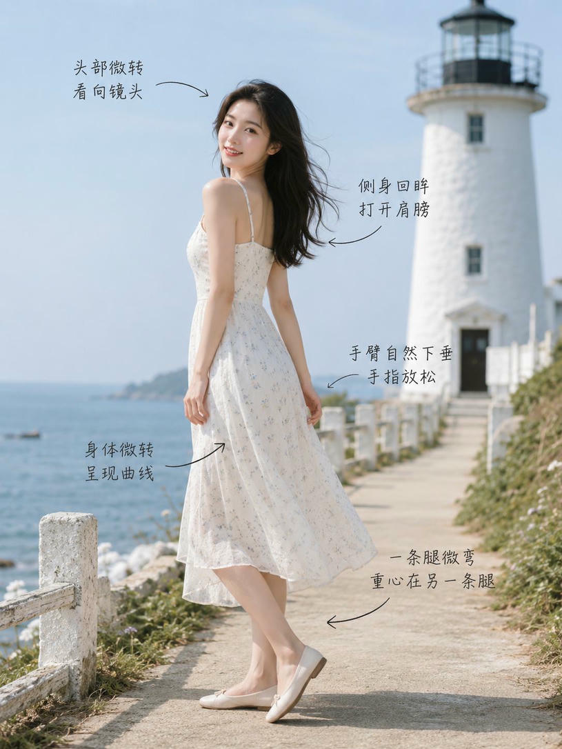 海边回眸站姿