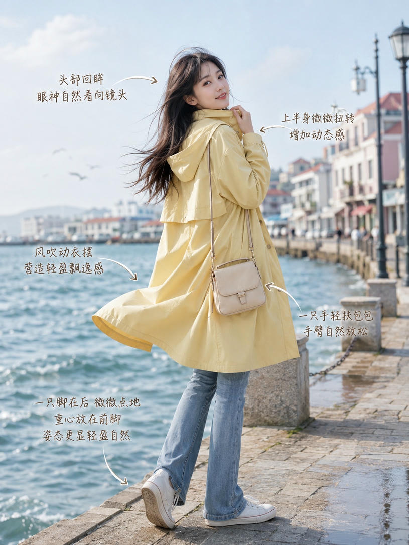 海边回眸行走姿态