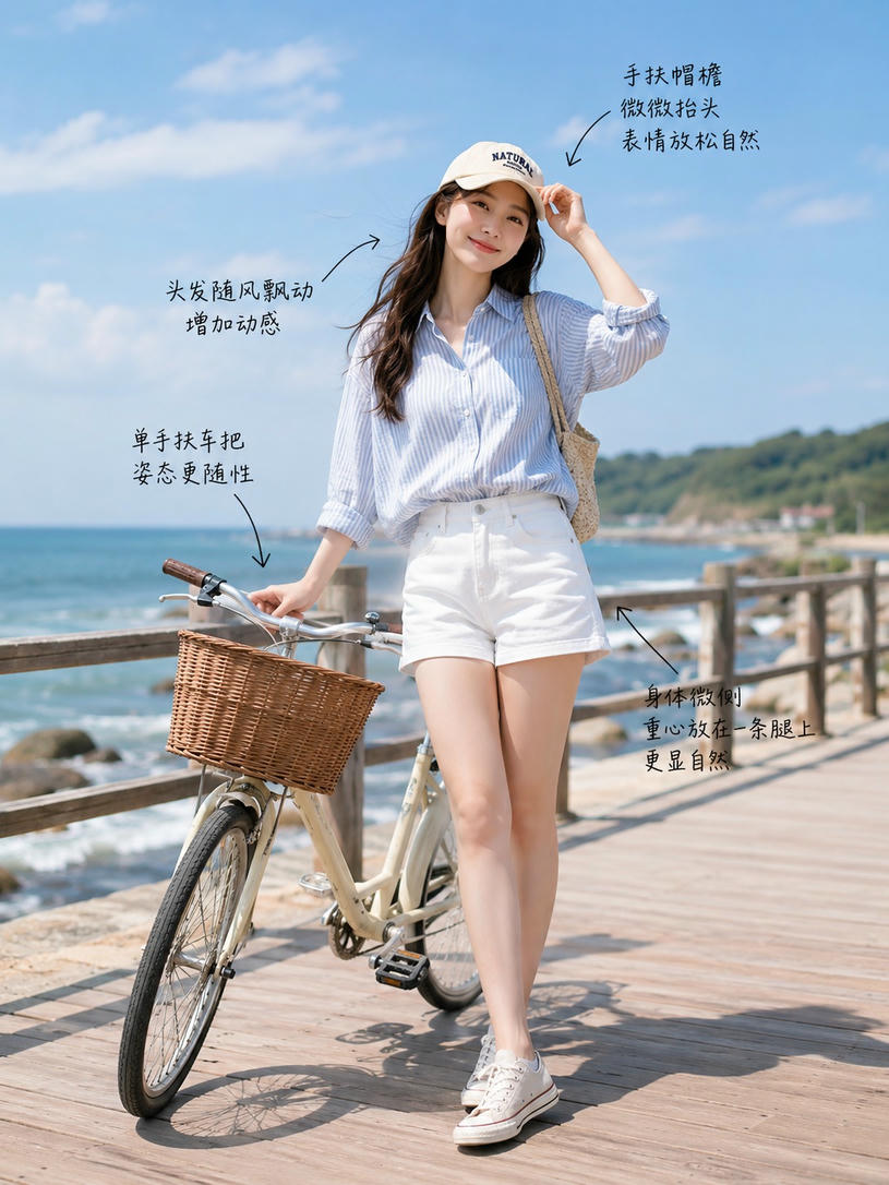 海边推车休闲站姿