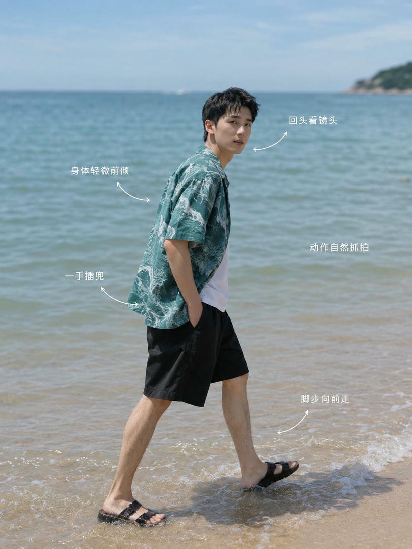 海边漫步回眸