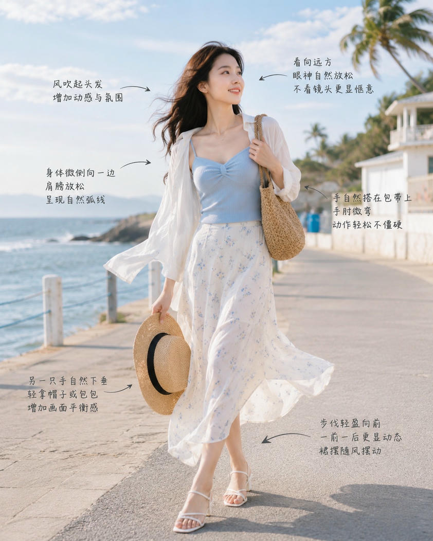 海边漫步姿态