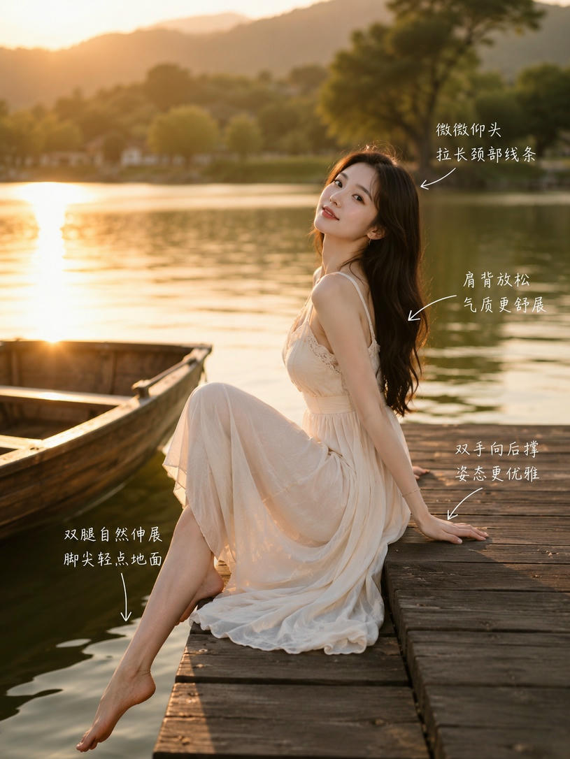 湖畔优雅坐姿