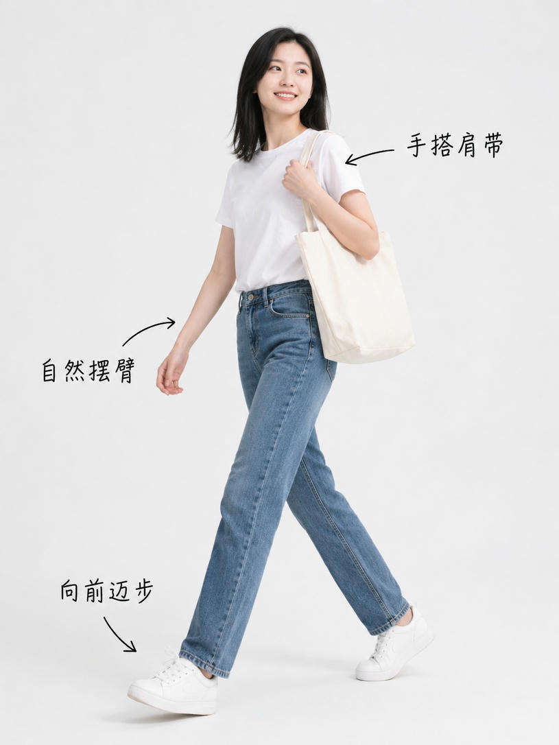 漫步手提帆布包姿态