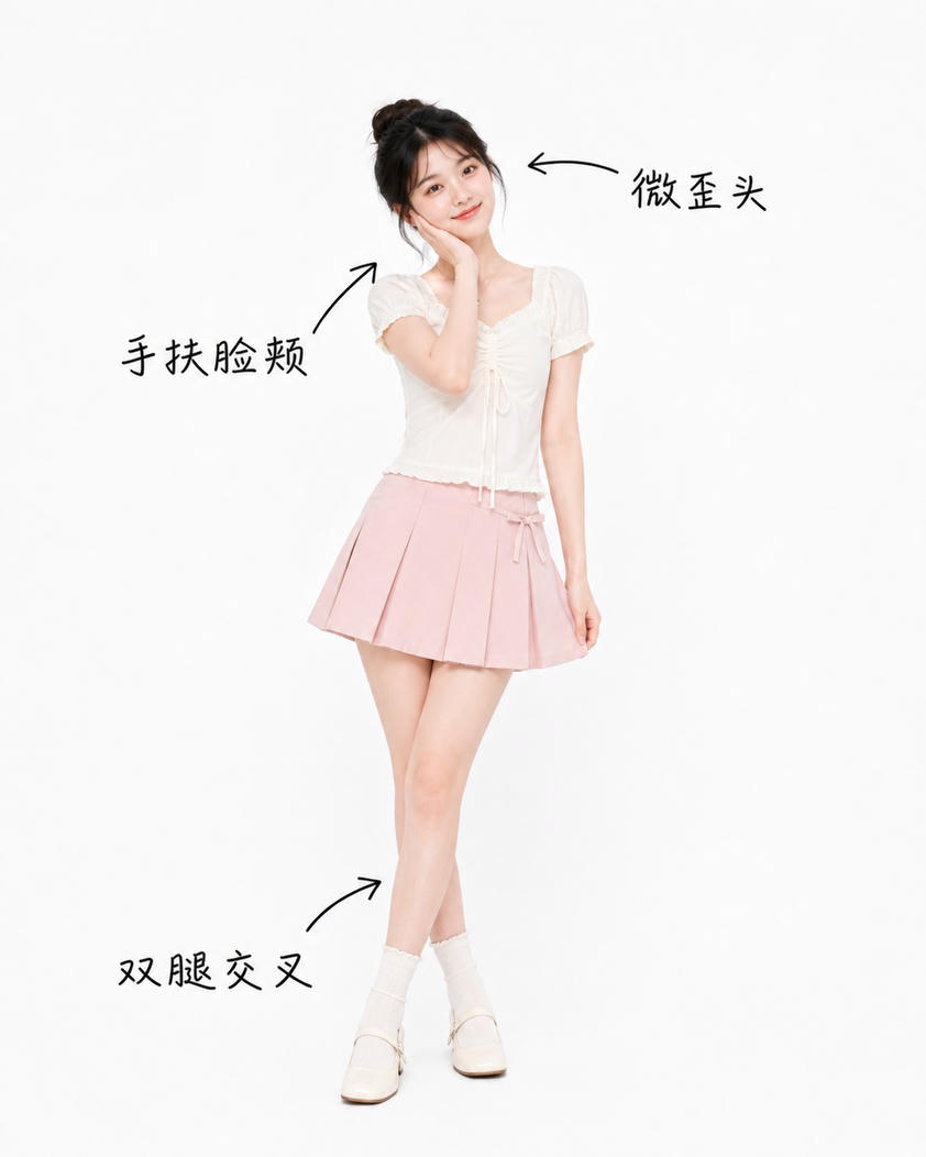 甜美手托腮
