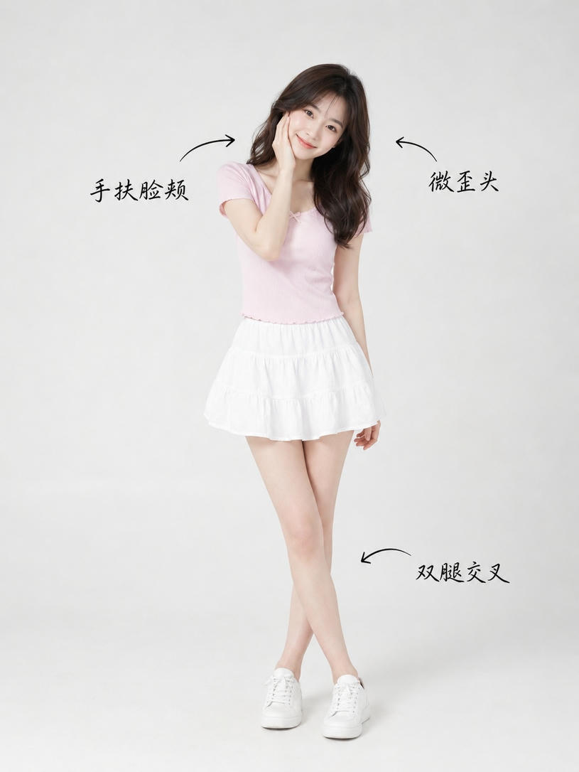 甜美托腮站姿