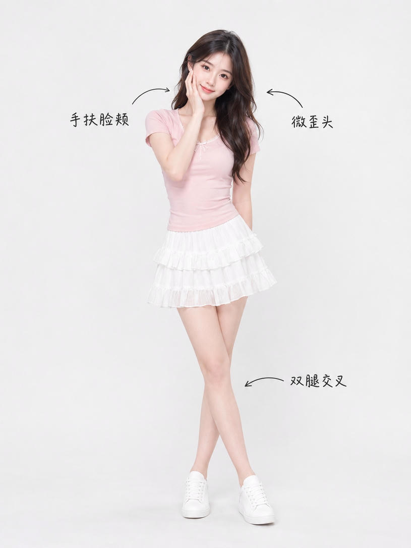 甜美扶腮站姿