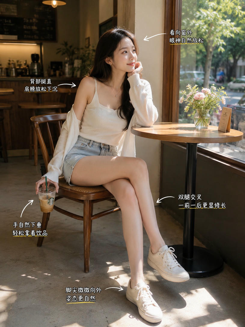 窗边优雅坐姿