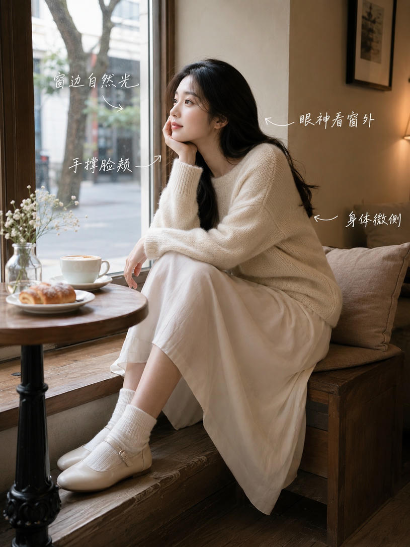 窗边手撑脸坐姿