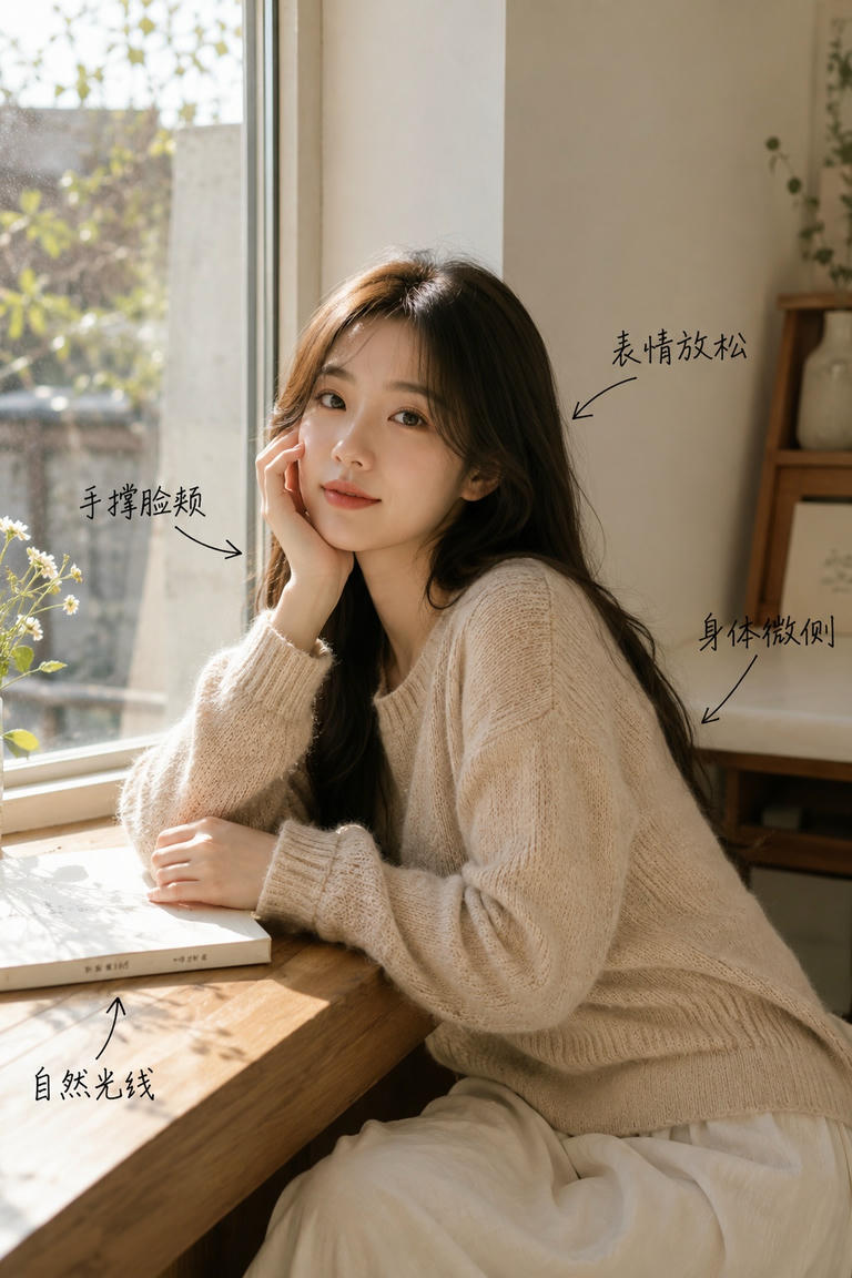 窗边托腮沉思