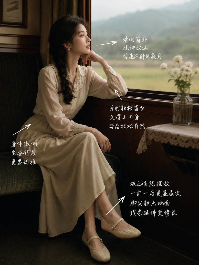 窗边沉思坐姿