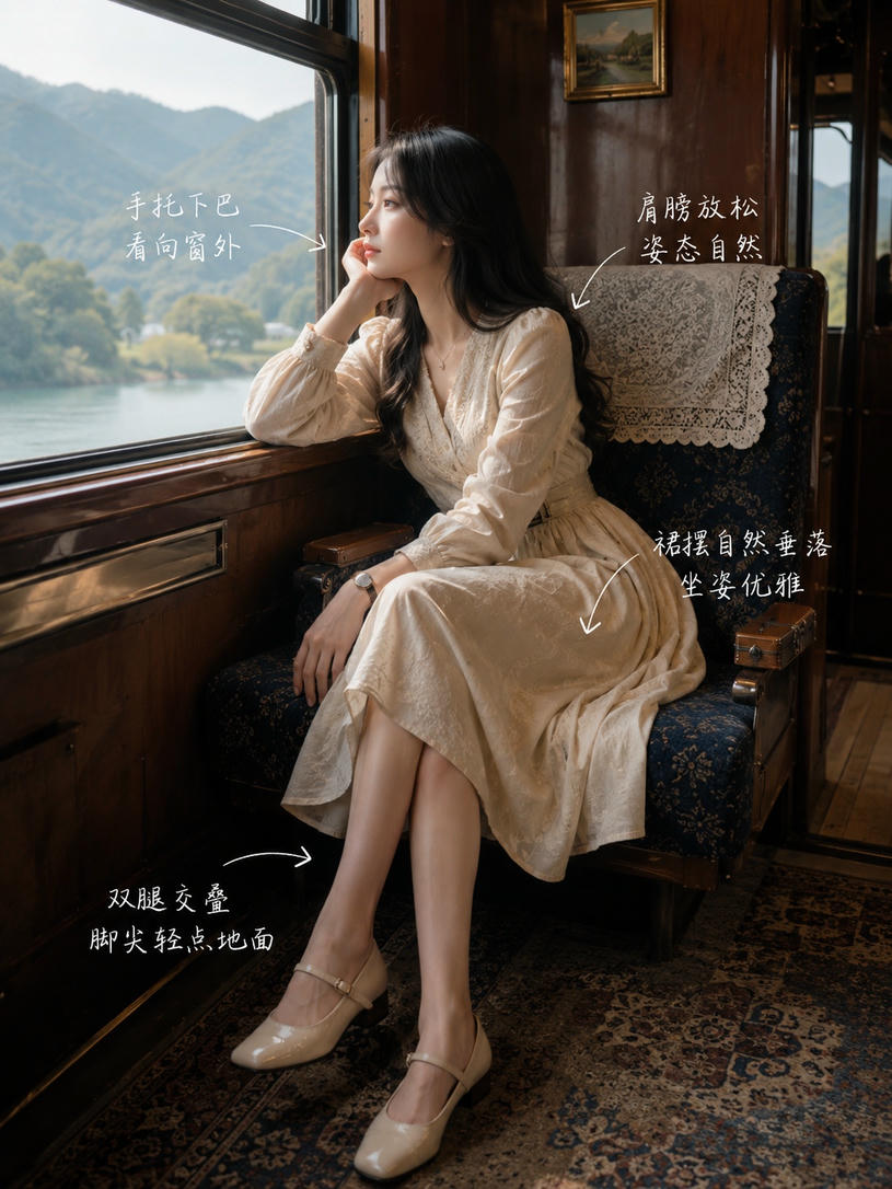 窗边沉思坐姿