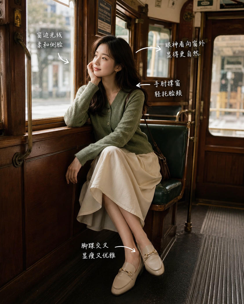 窗边沉思坐姿
