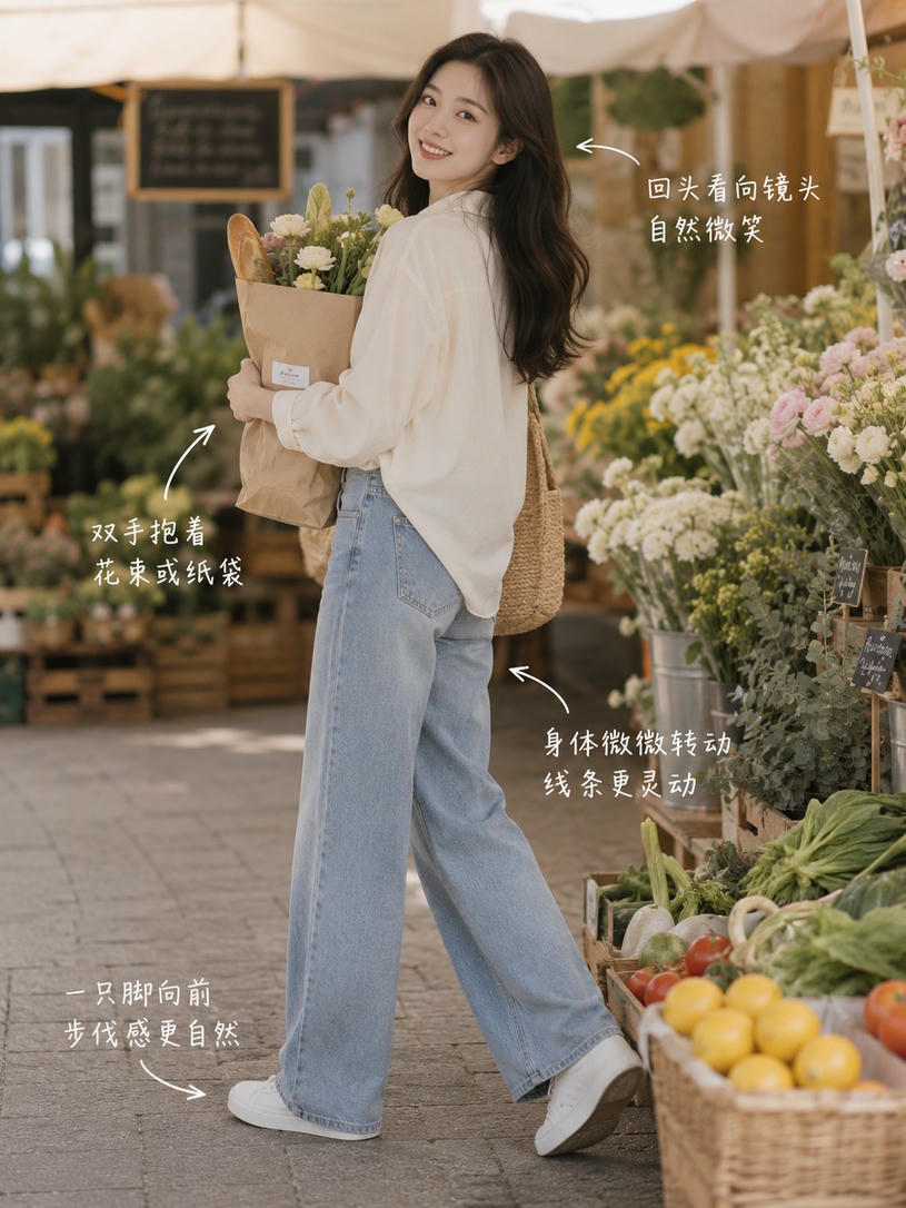 花市购物站姿