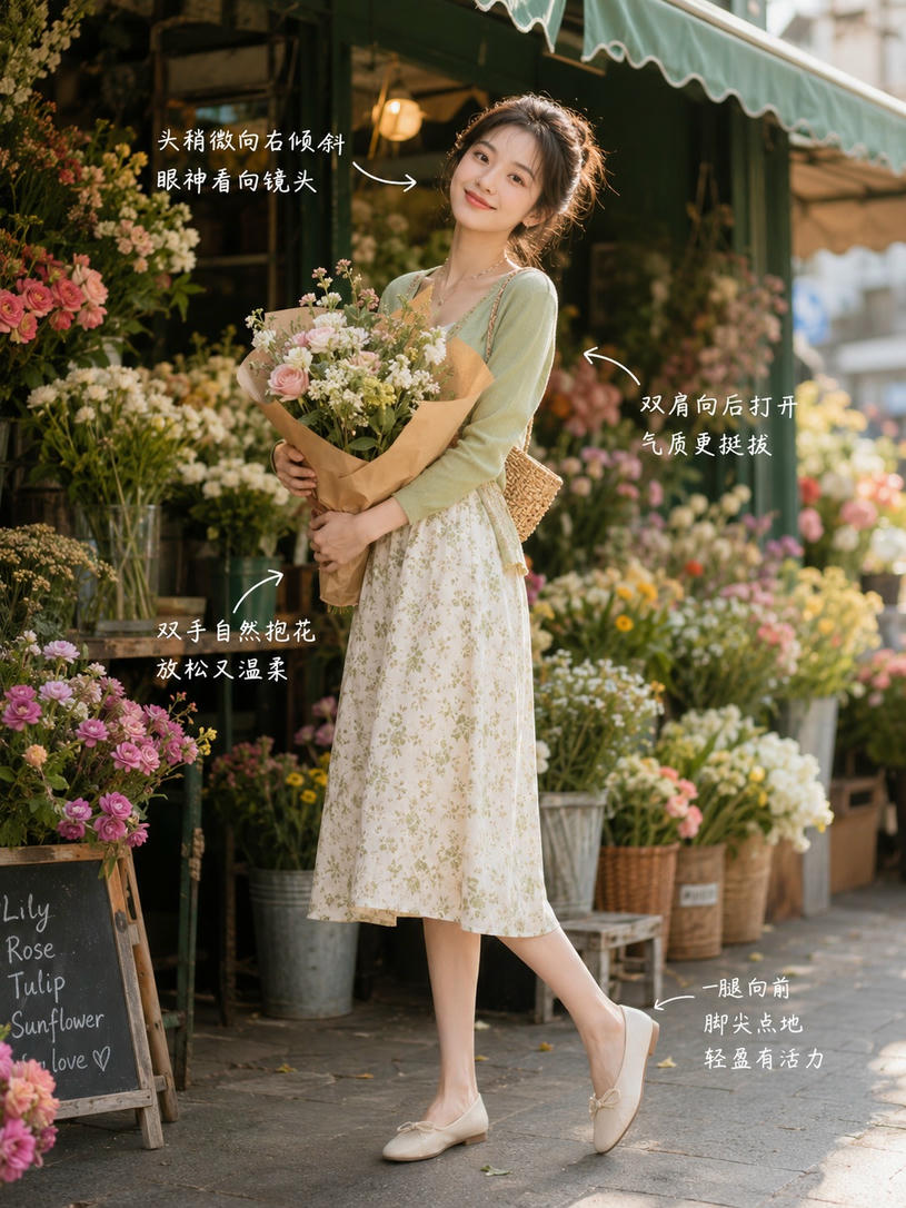 花店抱花站姿