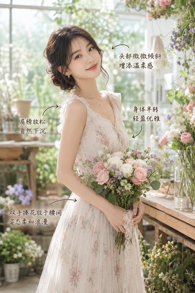 花房捧花伫立