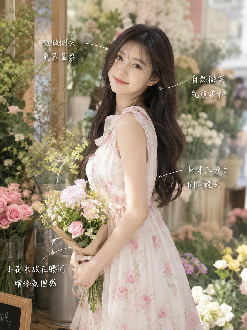 花束侧身回眸站姿