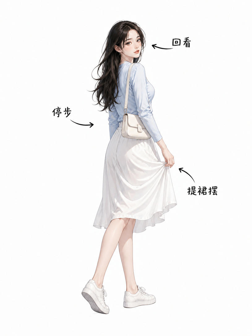 行走回眸提裙摆