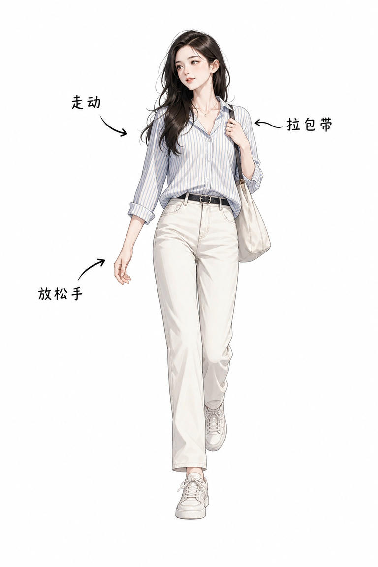 行走挎包拉带姿态
