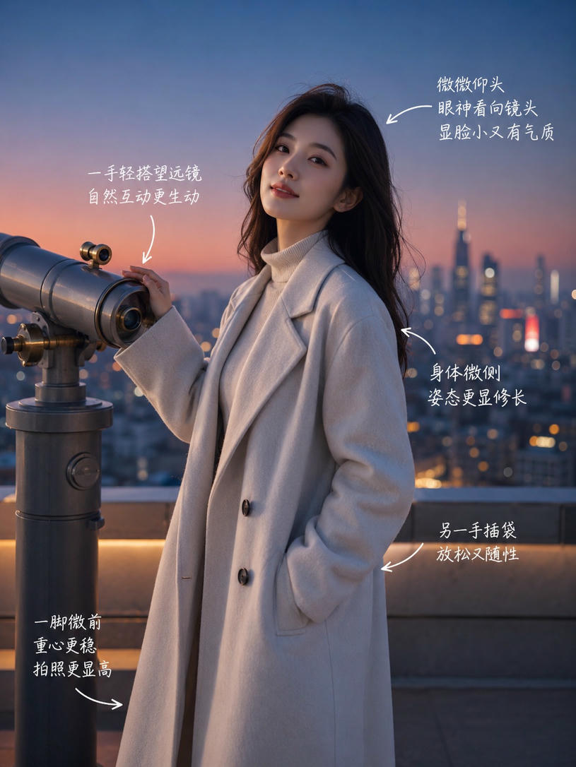 观景台倚靠站姿