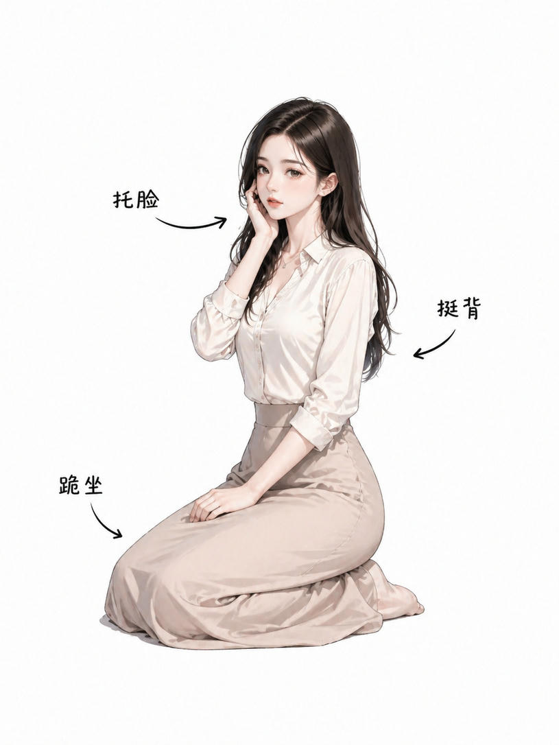 跪坐托腮姿态