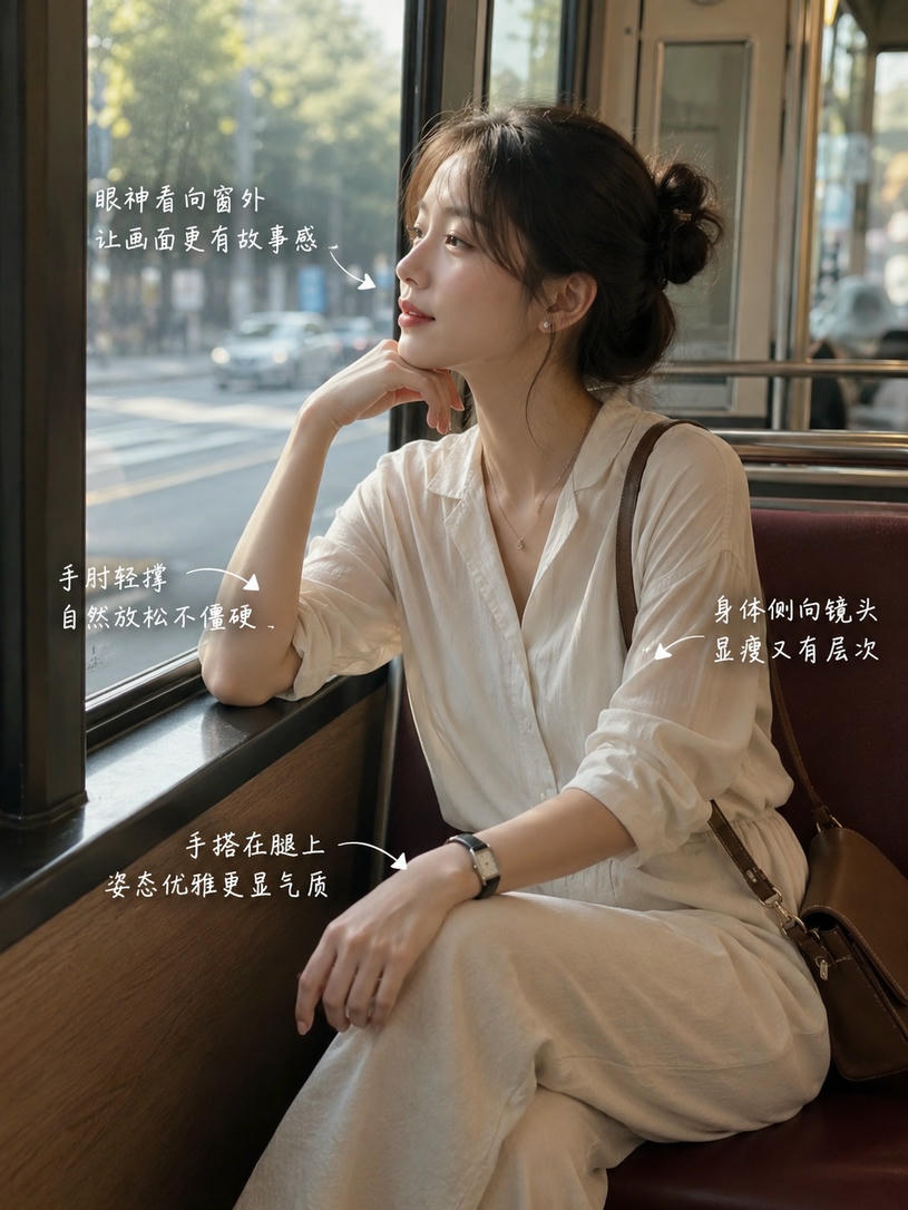 车窗旁手托腮坐姿