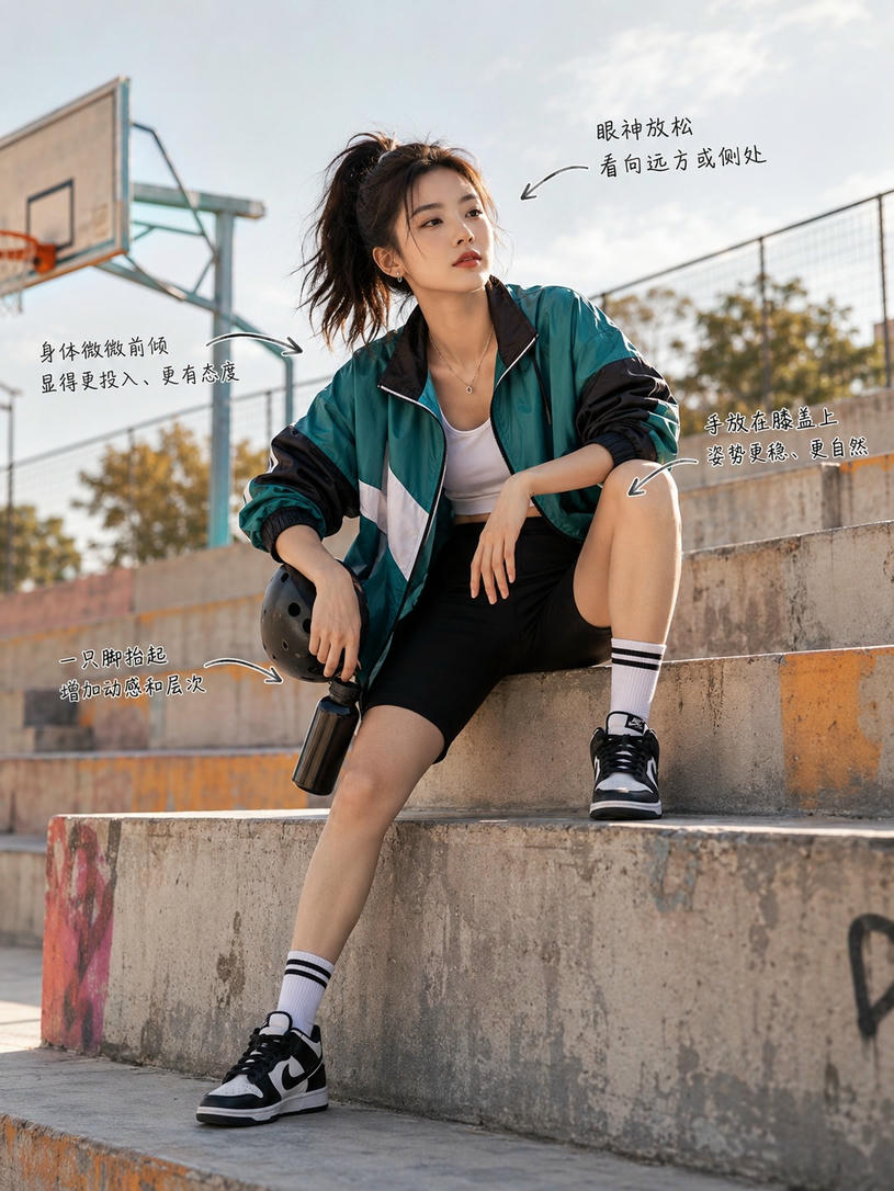 运动场台阶坐姿