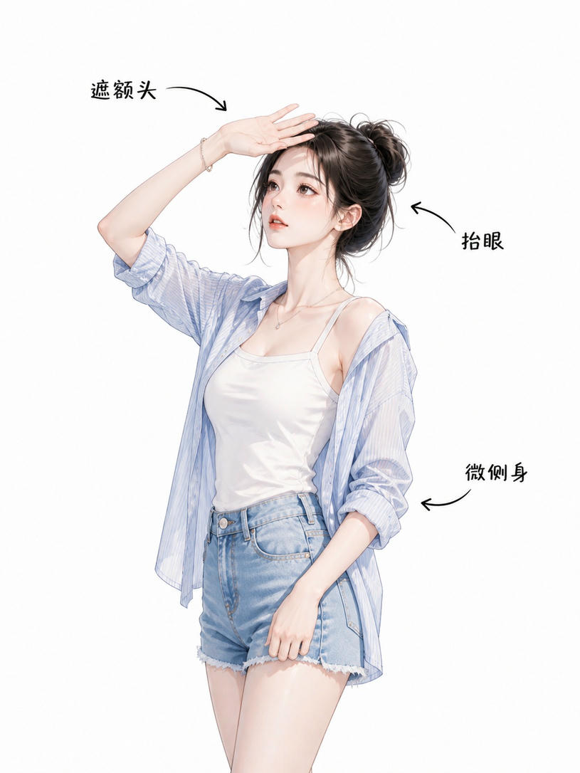 遮额抬眼姿态