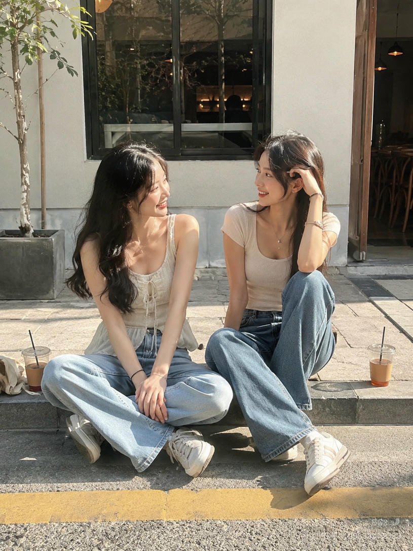 闺蜜闲聊坐姿