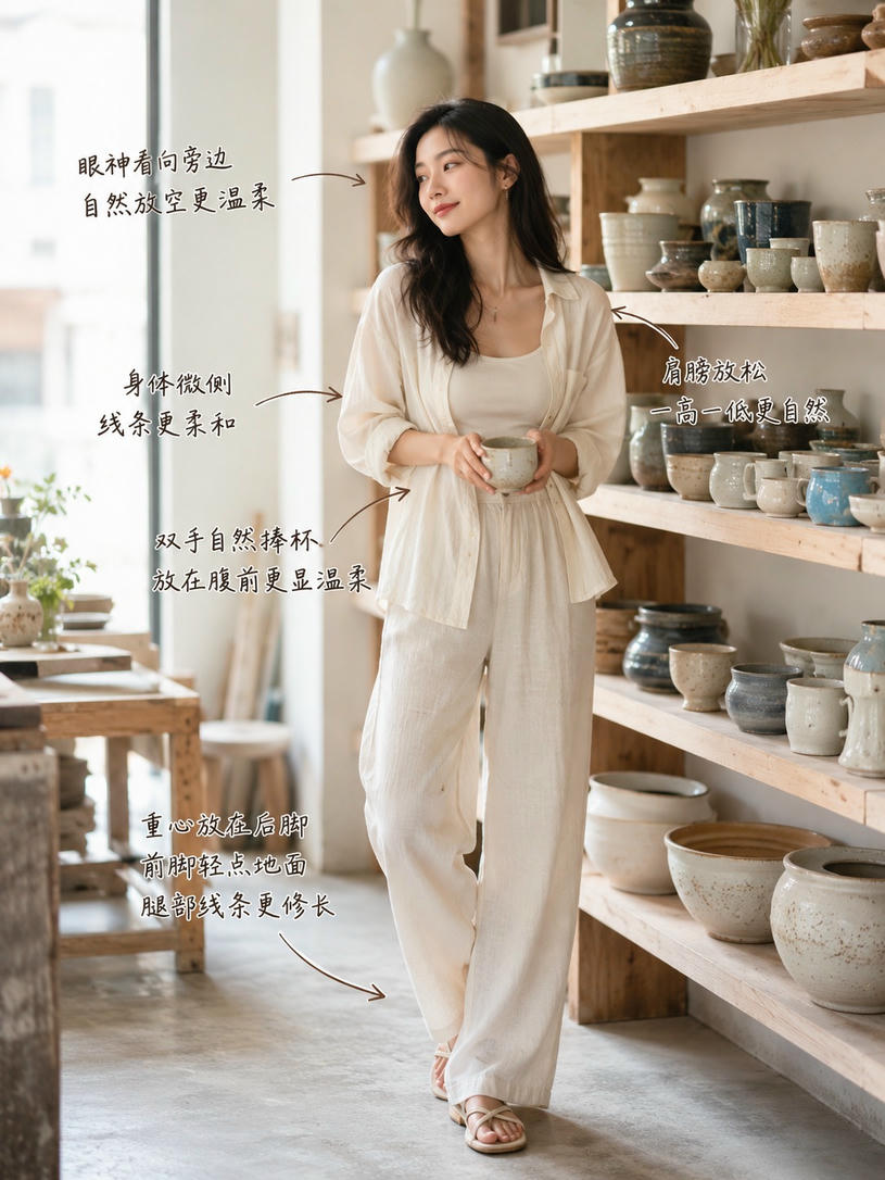 陶艺展示生活化站姿