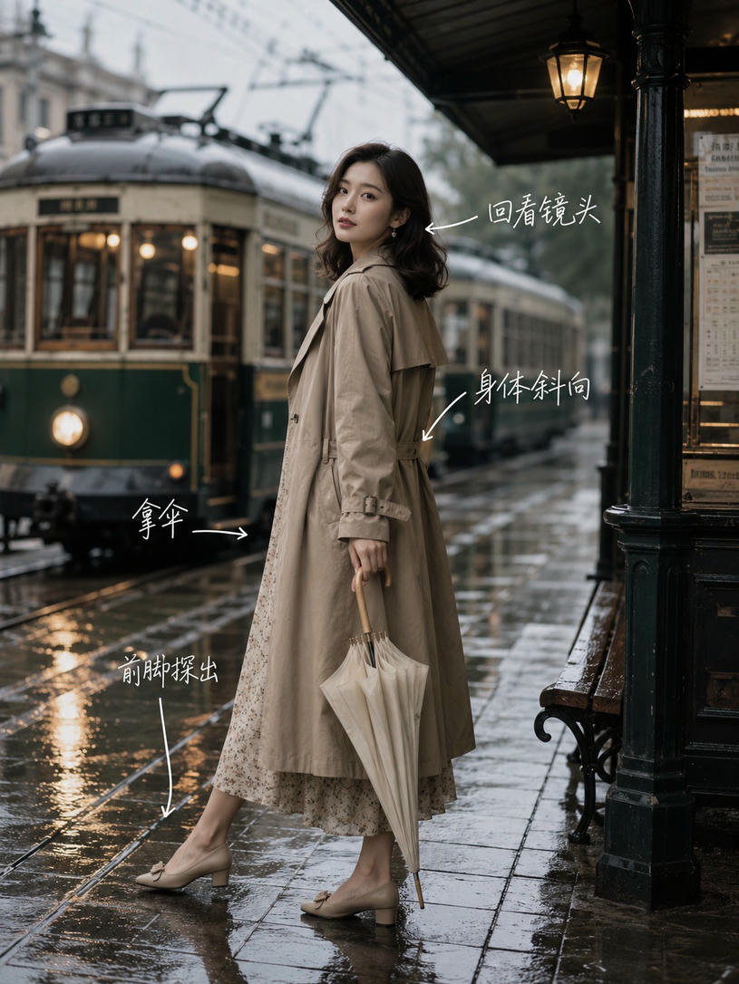 雨中回眸姿态