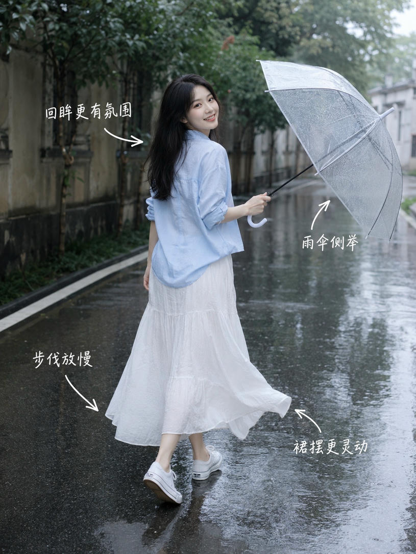 雨中回眸行走姿态