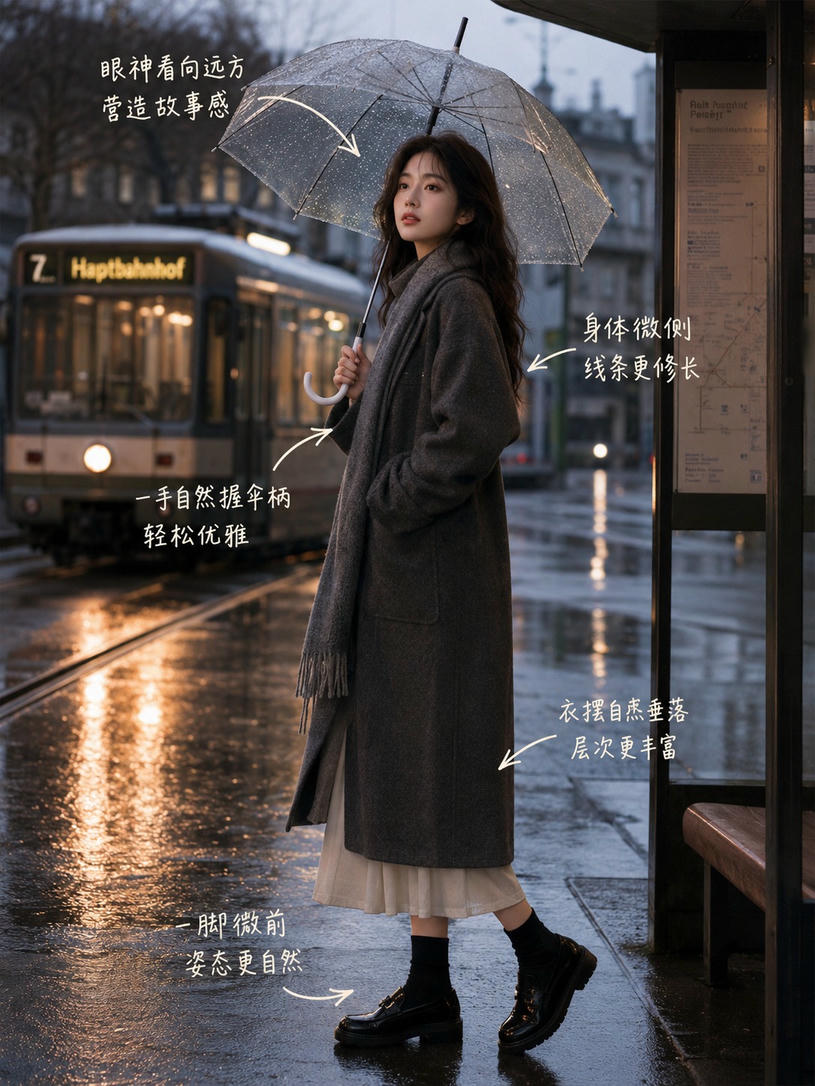 雨中撑伞漫步