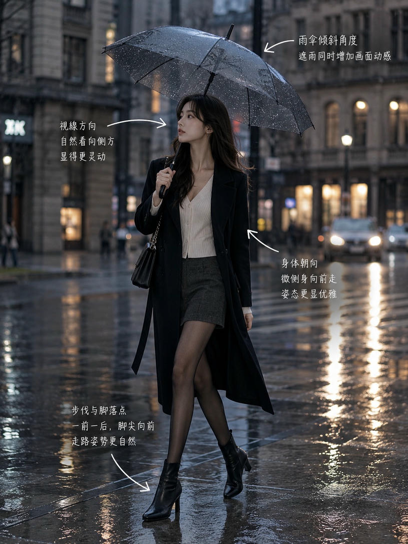 雨中漫步侧身姿