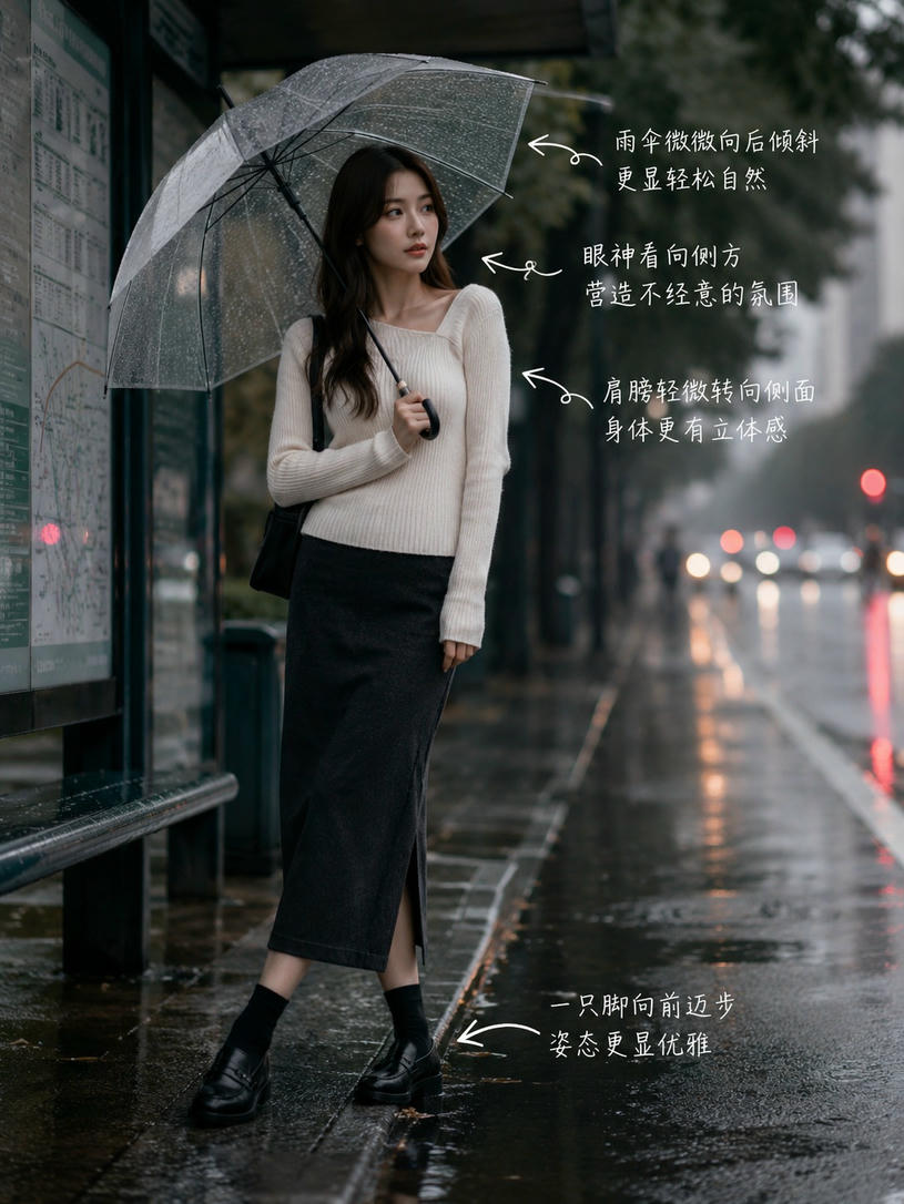 雨街优雅伞下站姿